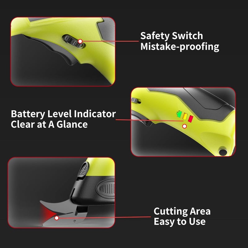 NANWEI Electric Scissors Cordless, Type-C Rechargeable Cardboard Cutter with 2 Blades,4.2V High‑torque Motor,for Thin Cardboard Fabric Carpet Leather (Green) - Image 5